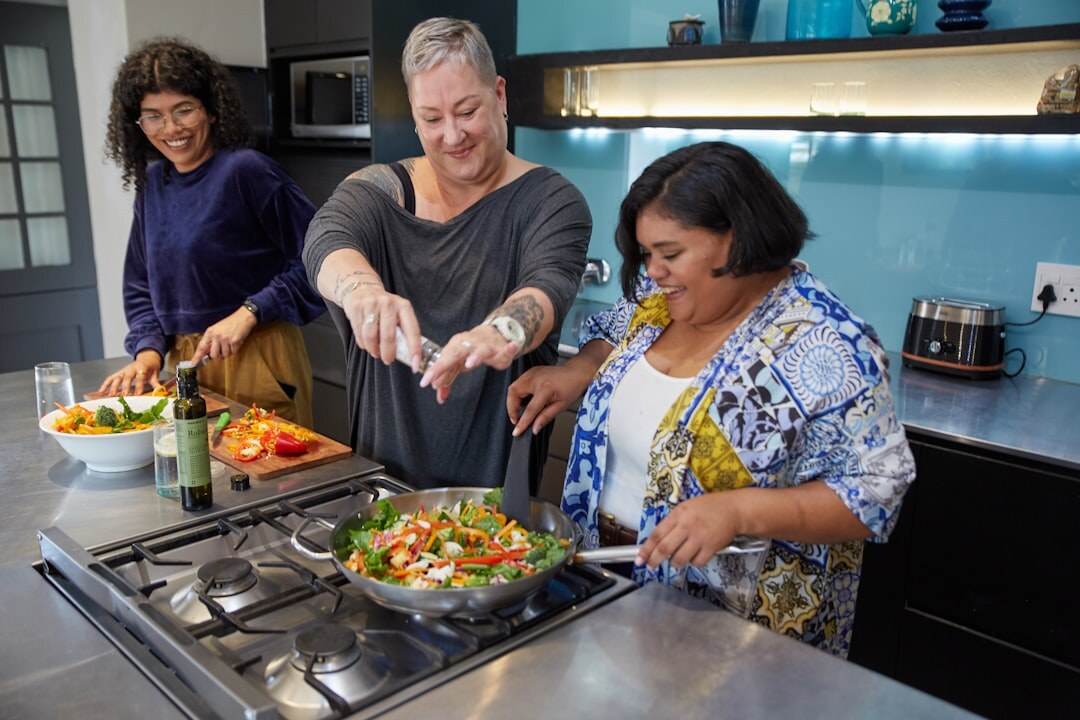 elderly group cooking together